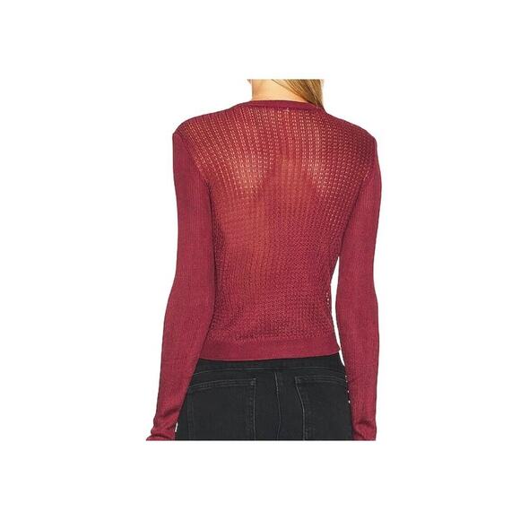 Free People Shirt Womens Large NWT Open Knit H2O Crew Cropped Raw Garnet - Picture 2 of 13